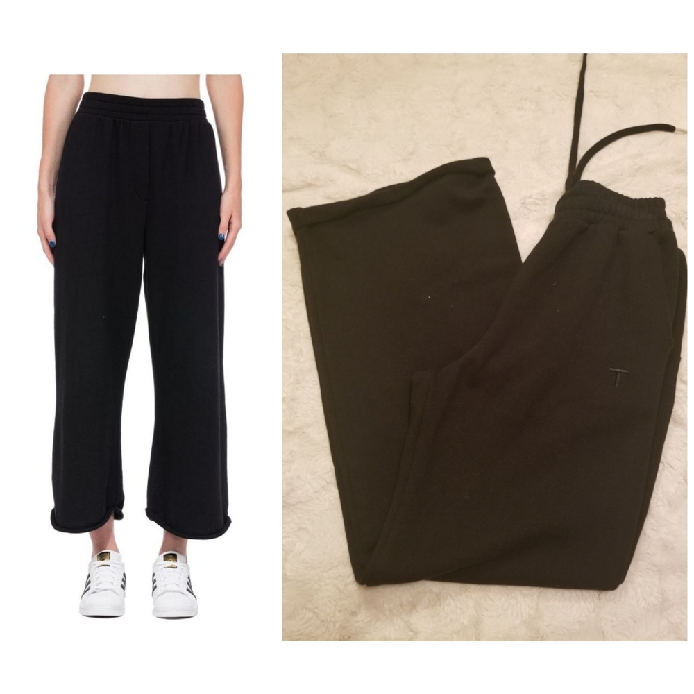 T by Alexander Wang Black Wide Leg Cropped Sweatpa